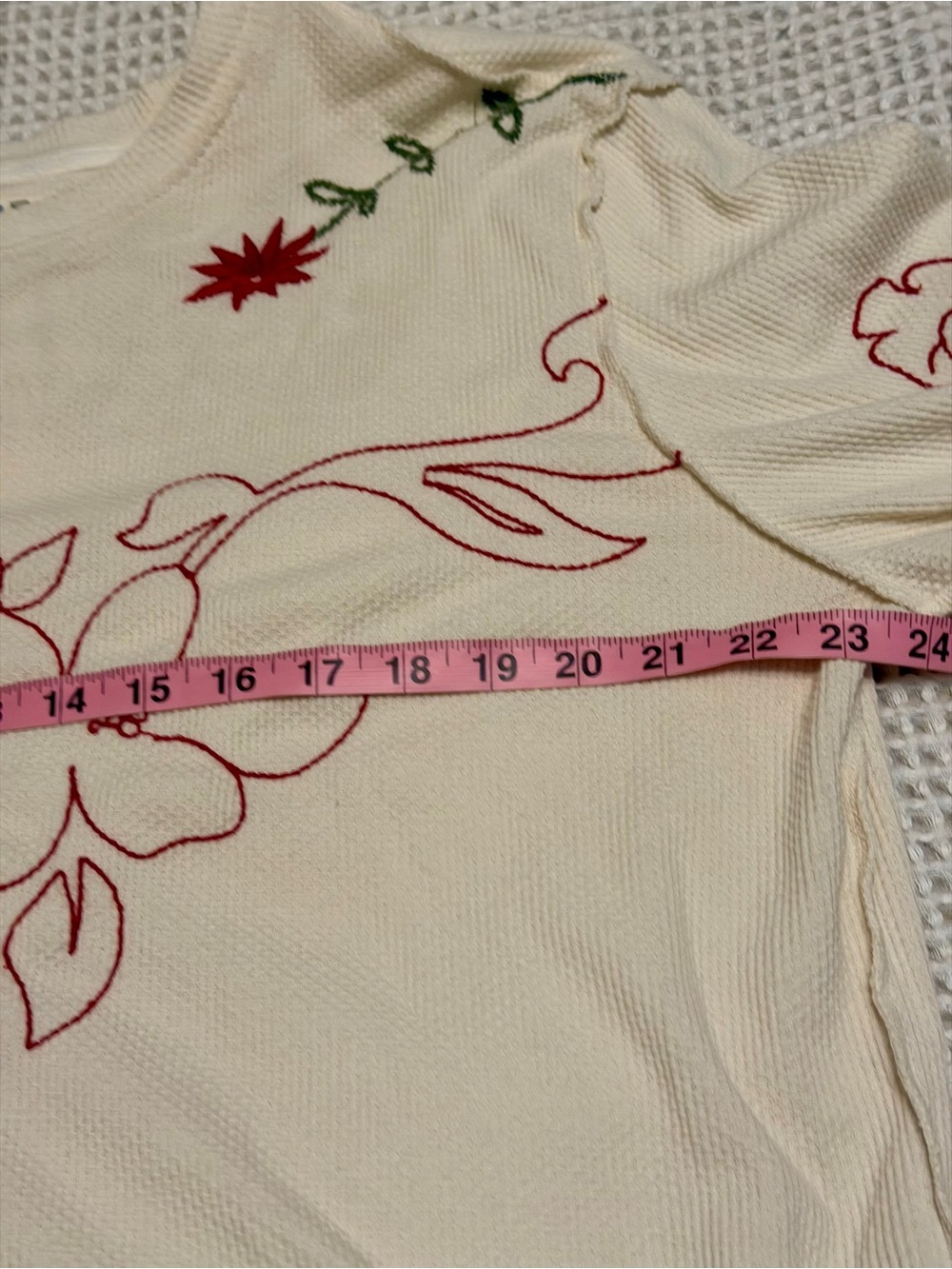 Free People Embroidered Floral Waffle Knit Long Sleeve Tee Medium Boho - Picture 9 of 16